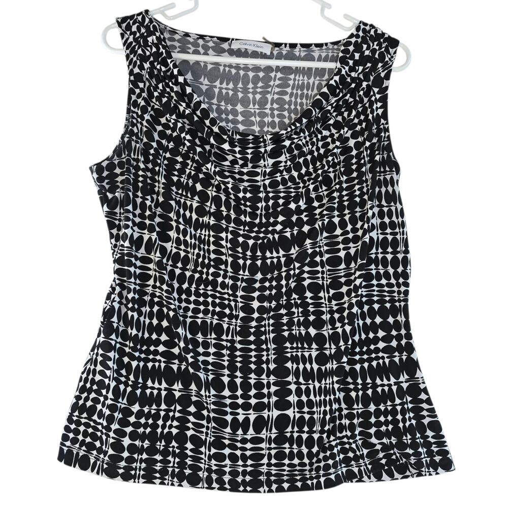 Calvin Klein Tank Top Blouse Black/White Women's Size L